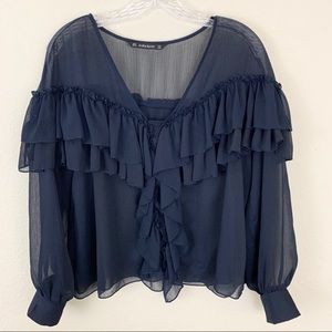 ZARA Basic Black Ruffle Top